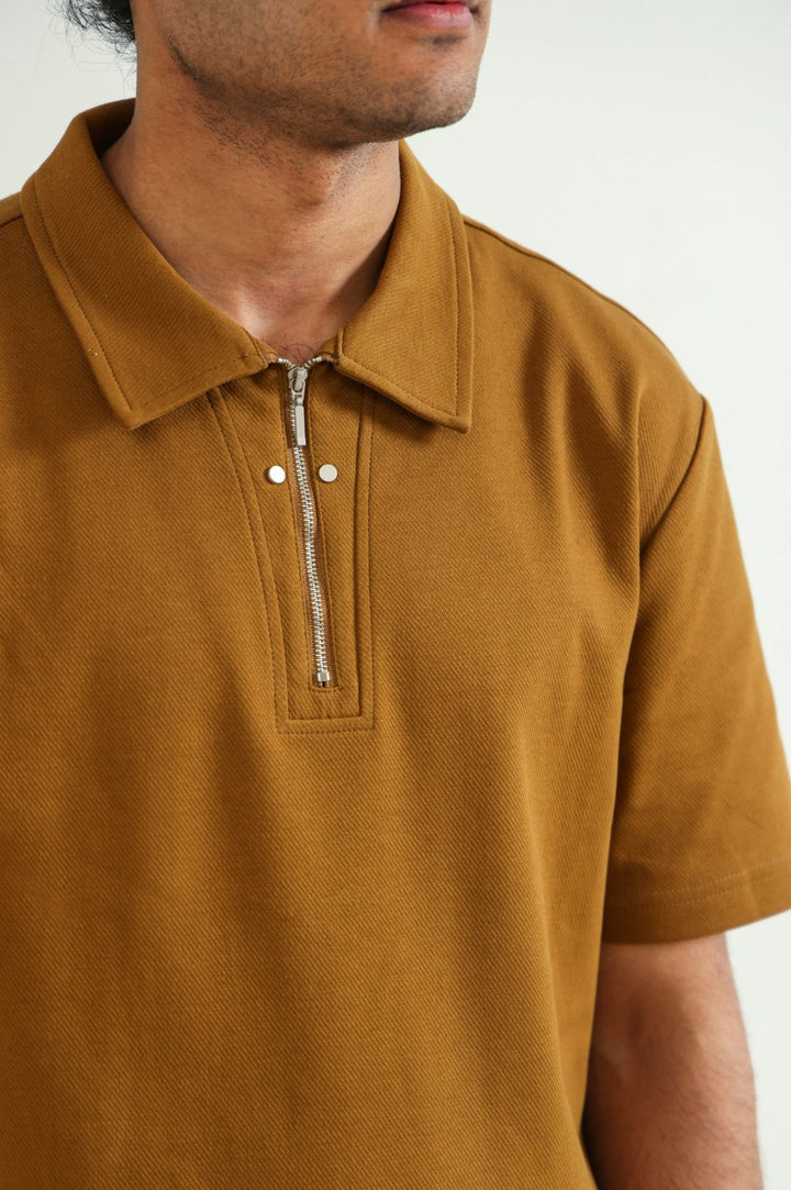 MUSTARD POLO SHIRT WITH ZIP