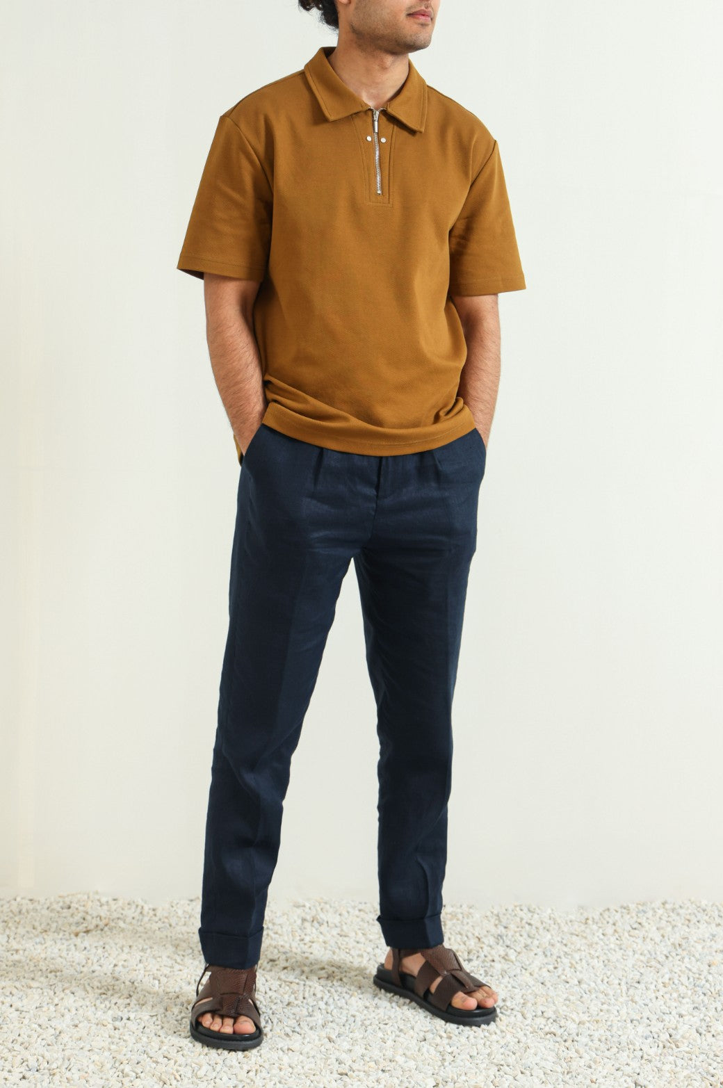 MUSTARD POLO SHIRT WITH ZIP