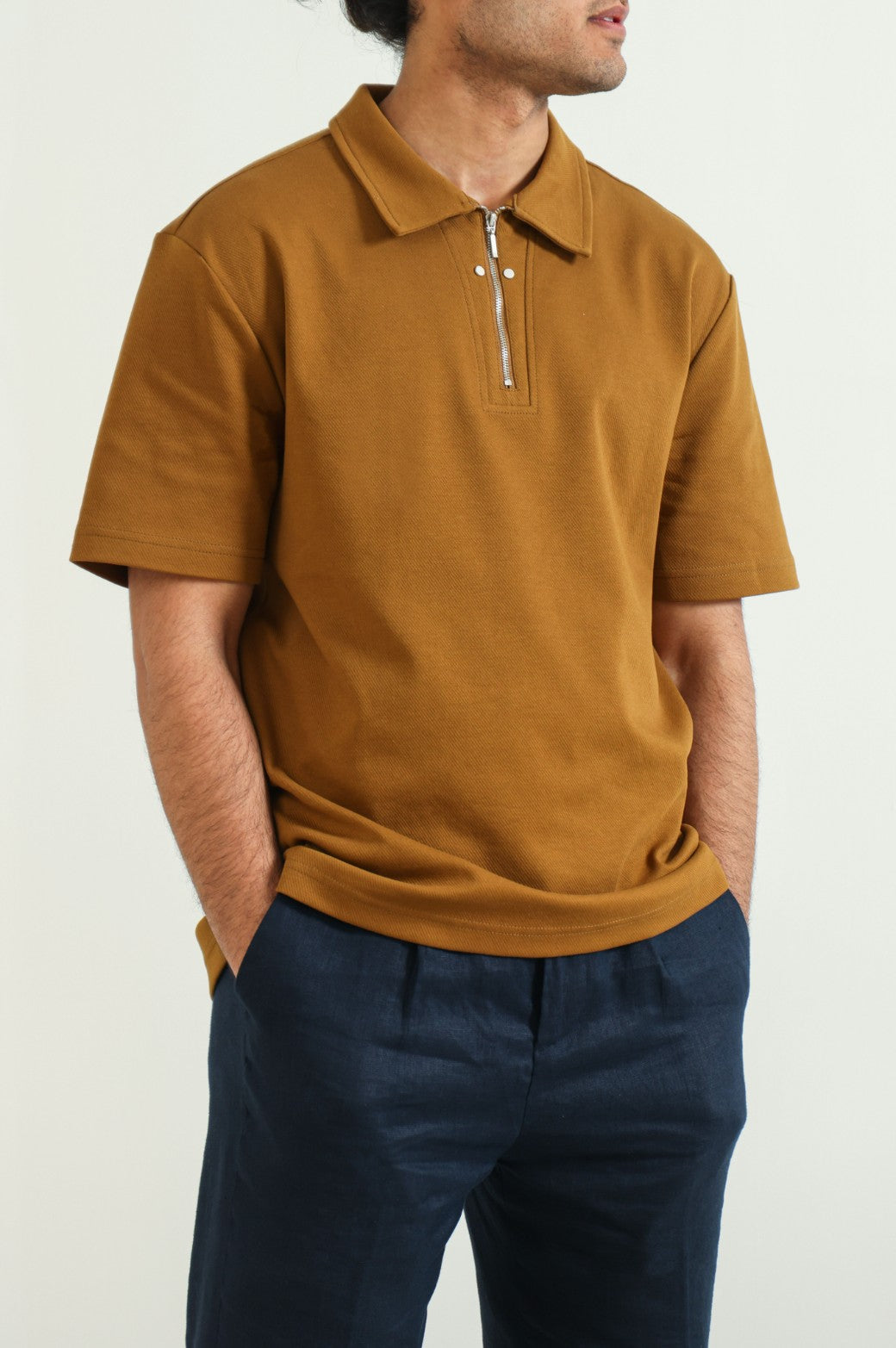 MUSTARD POLO SHIRT WITH ZIP