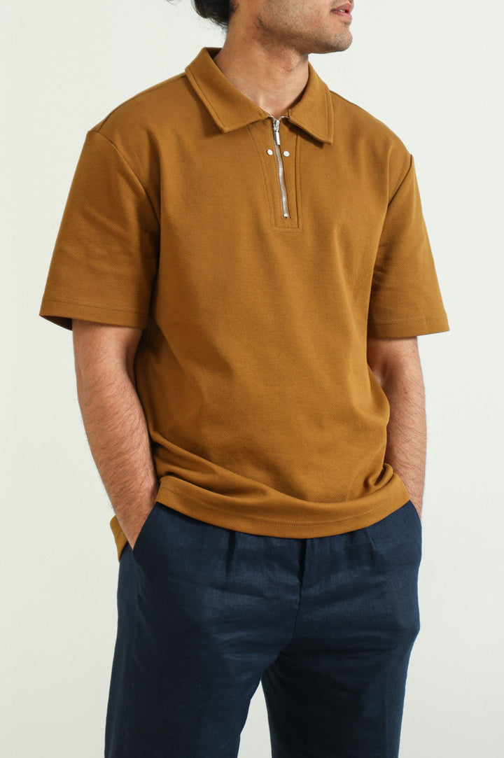 MUSTARD POLO SHIRT WITH ZIP
