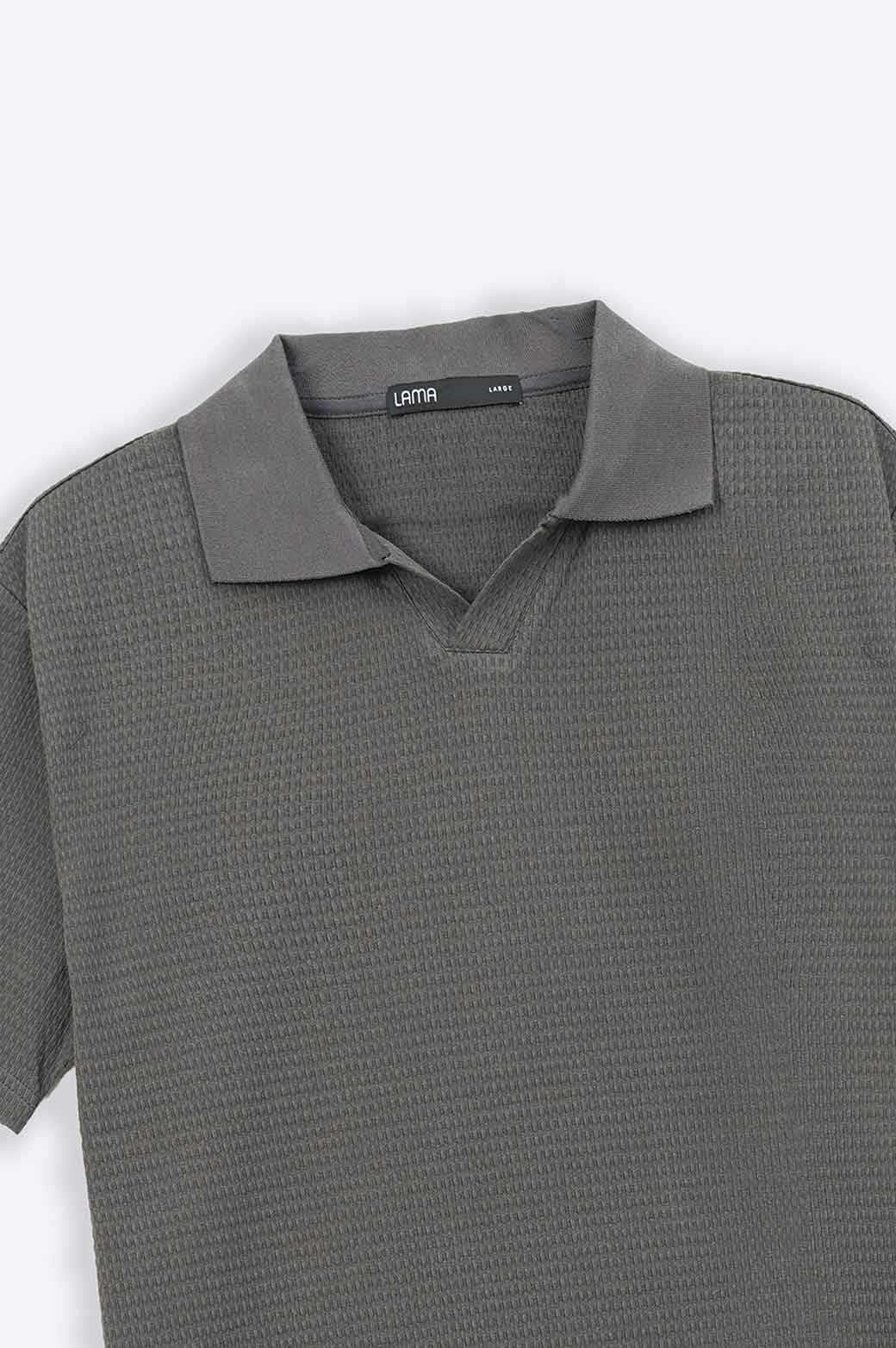 CHARCOAL TENCEL POLO SHIRT