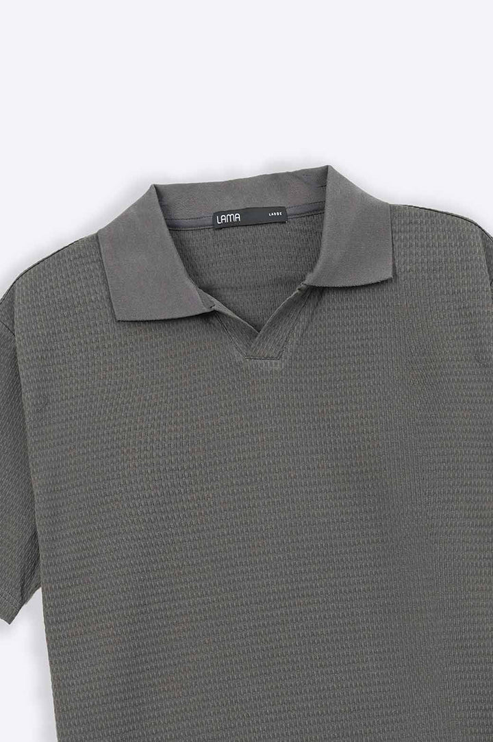 CHARCOAL TENCEL POLO SHIRT