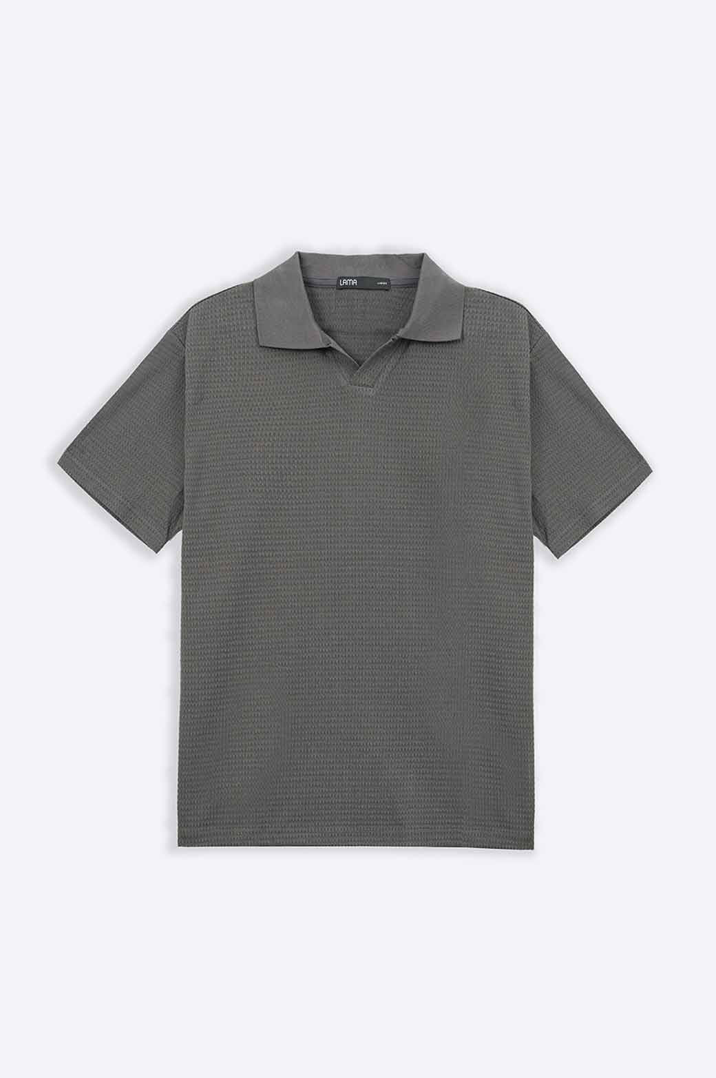 CHARCOAL TENCEL POLO SHIRT