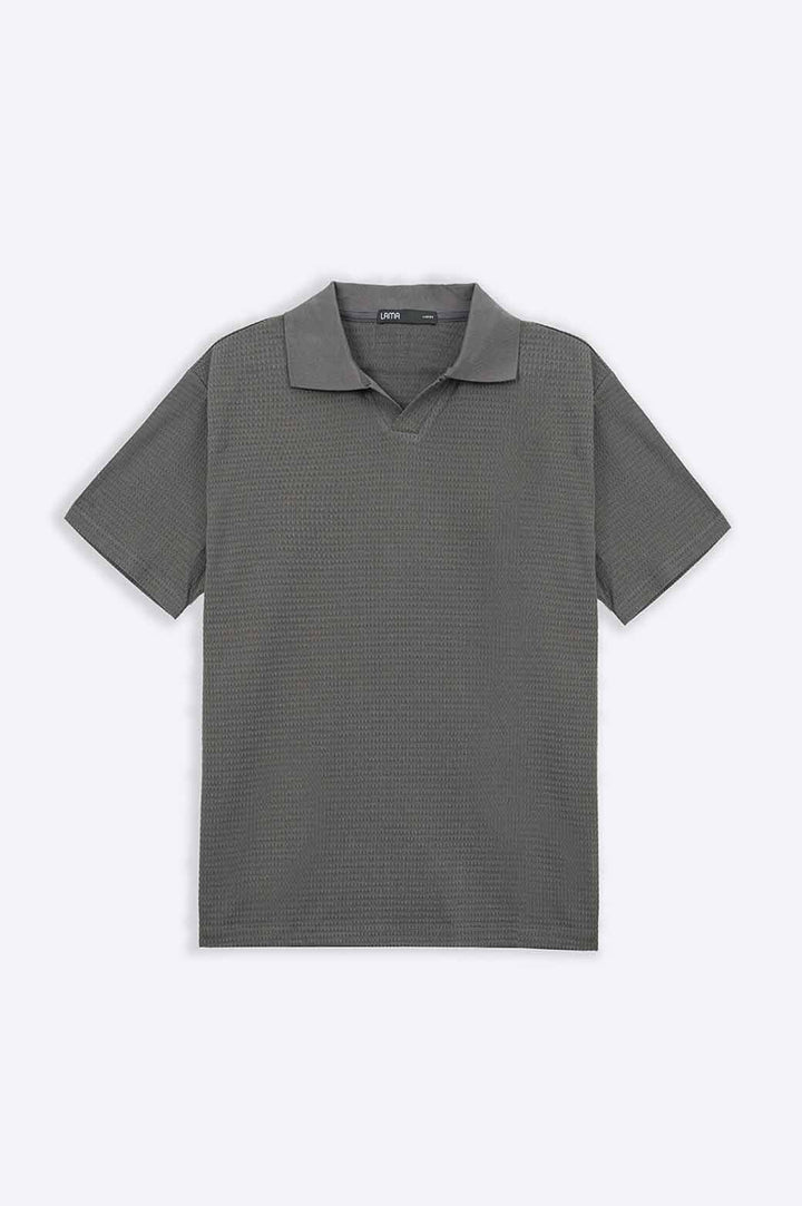 CHARCOAL TENCEL POLO SHIRT
