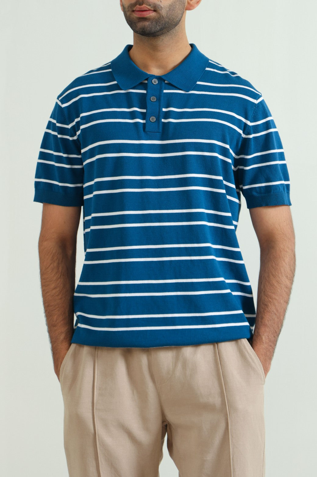 NAVY STRIPED POLO SHIRT