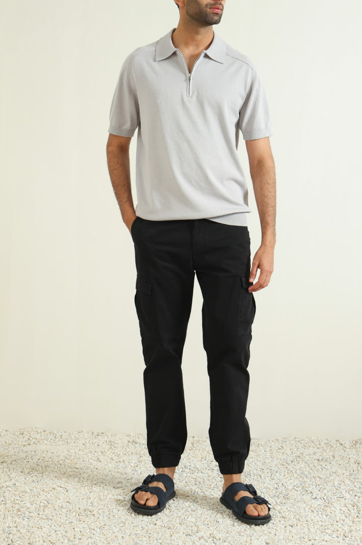 GREY KNIT POLO SHIRT