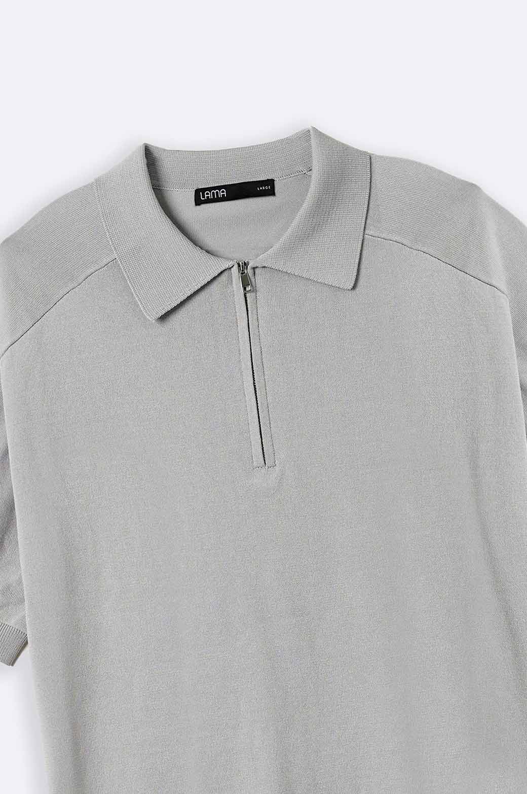 GREY KNIT POLO SHIRT