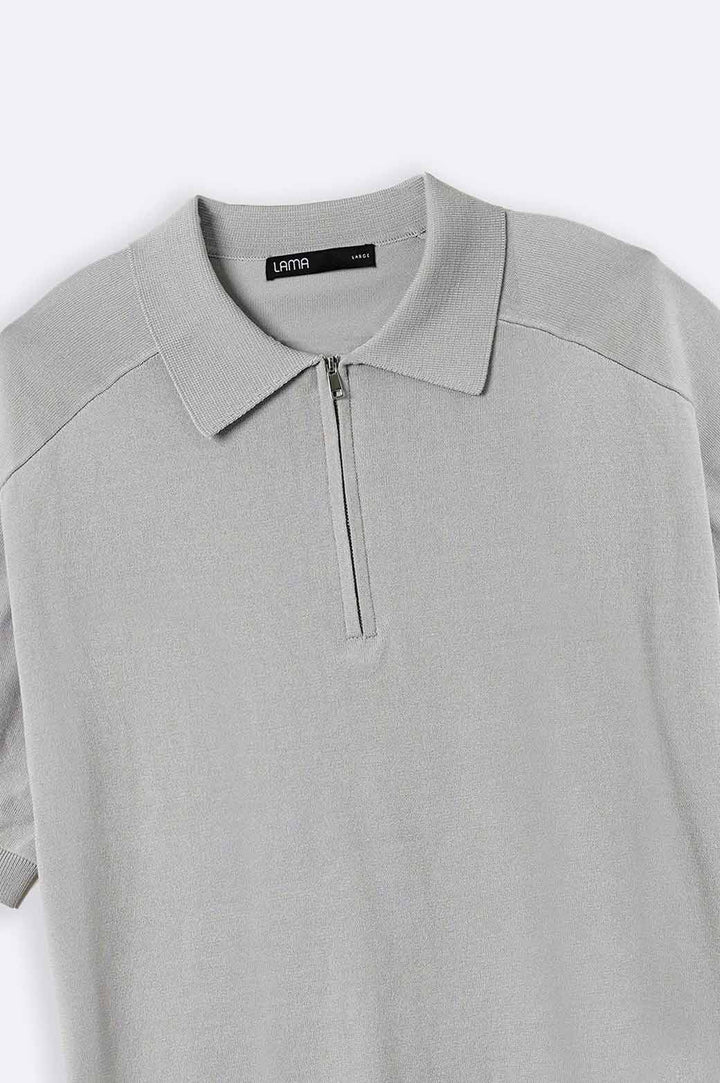 GREY KNIT POLO SHIRT