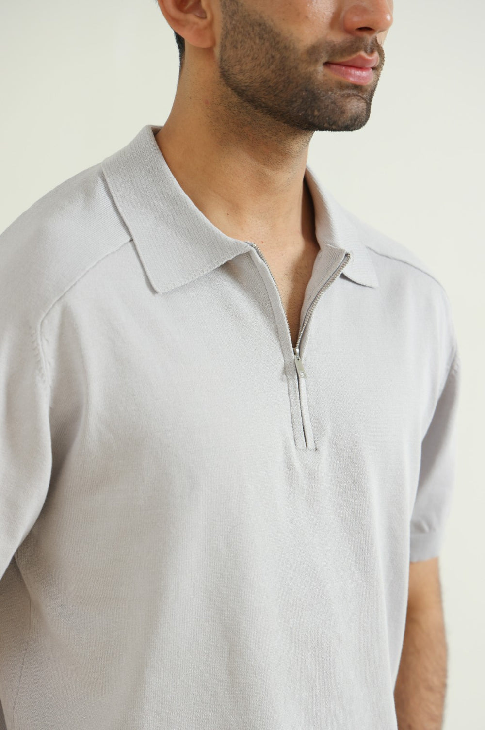 GREY KNIT POLO SHIRT