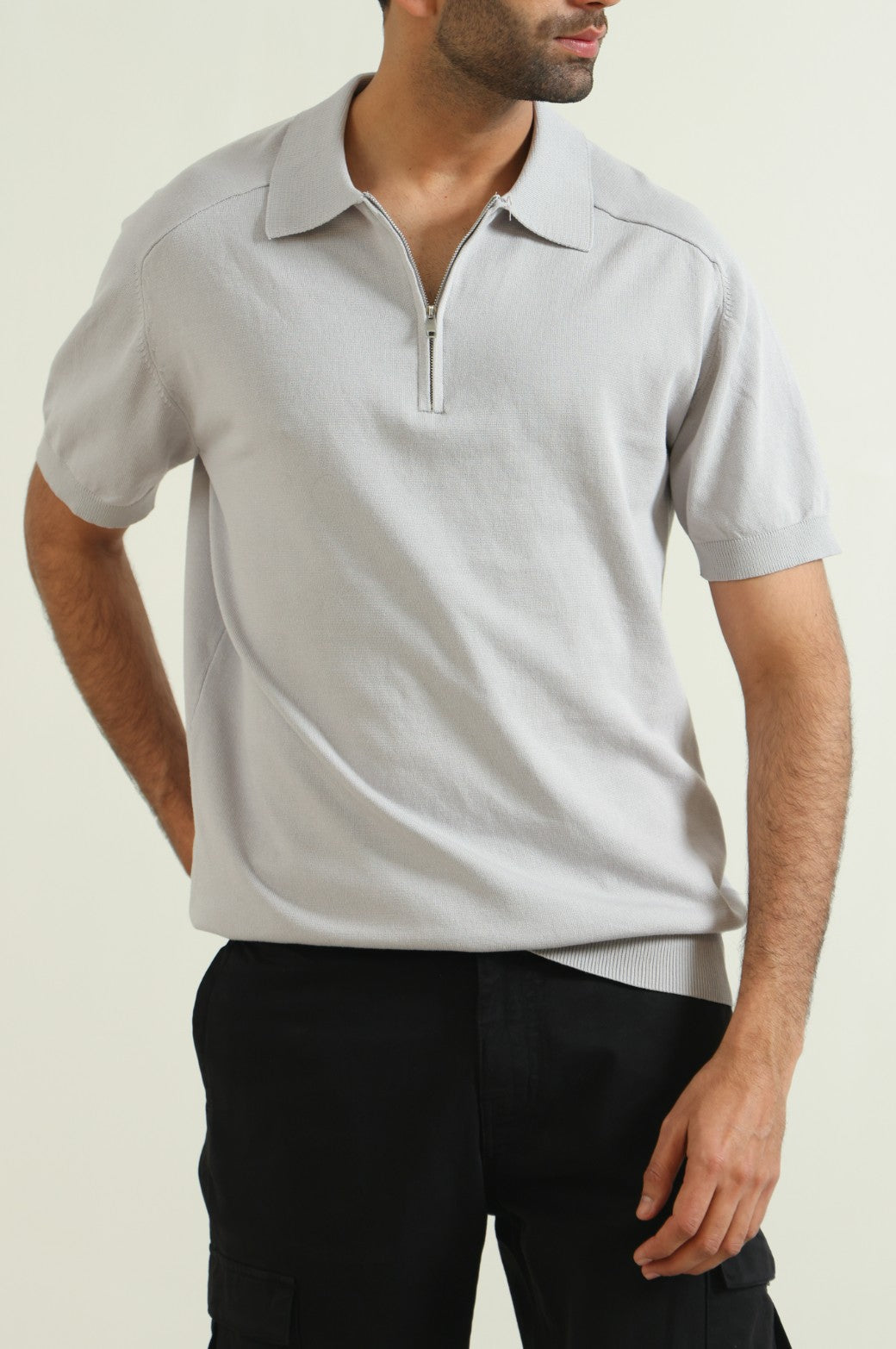 GREY KNIT POLO SHIRT