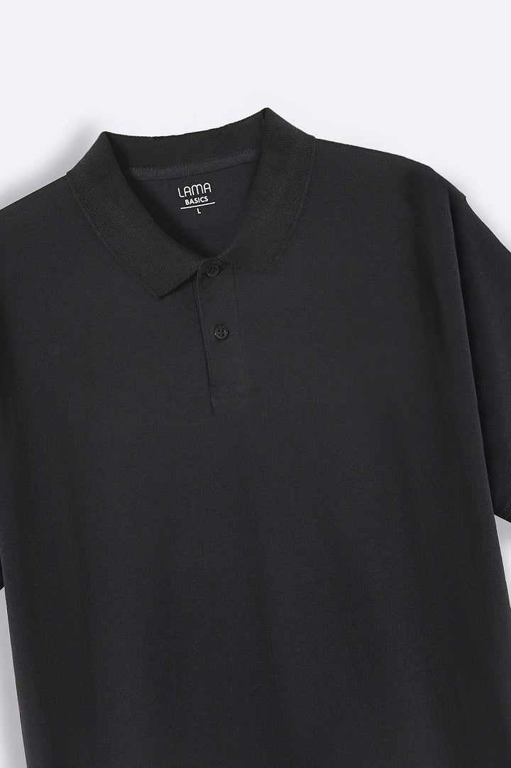BLACK KNITTED COTTON POLO