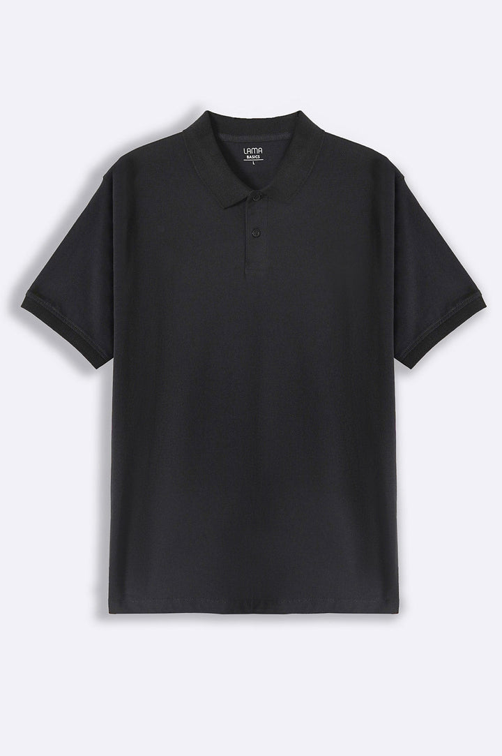 BLACK KNITTED COTTON POLO