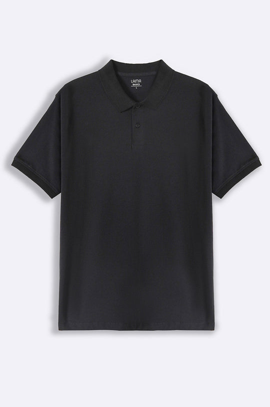 BLACK KNITTED COTTON POLO