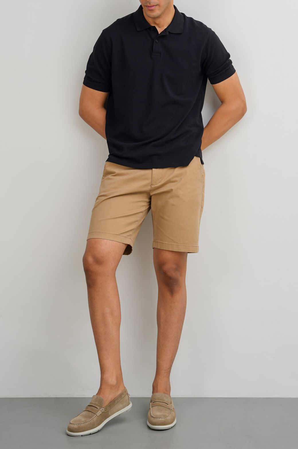 BLACK KNITTED COTTON POLO