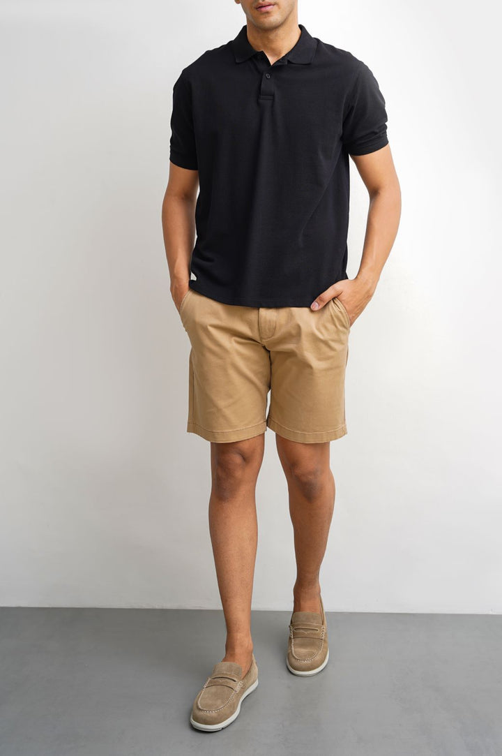 BLACK KNITTED COTTON POLO