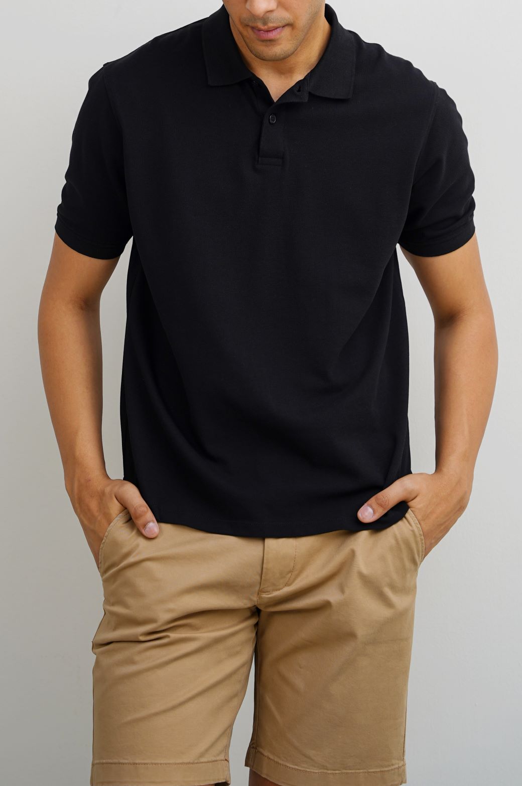 BLACK KNITTED COTTON POLO