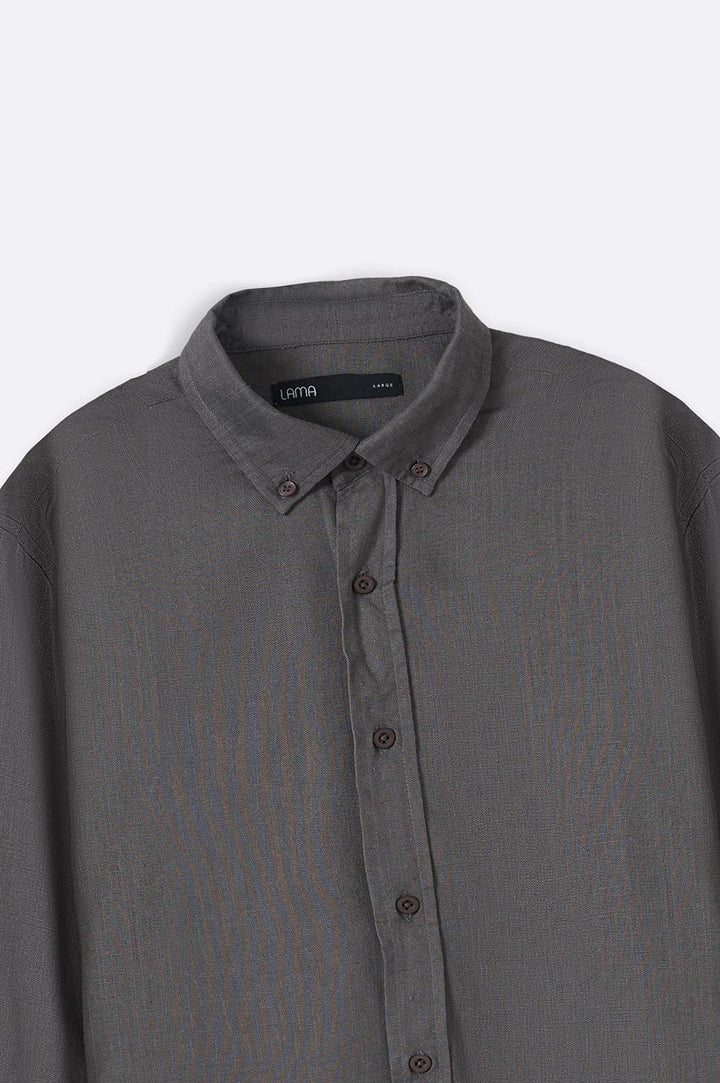 DARK GREY LINEN SLUB COLLAR SHIRT