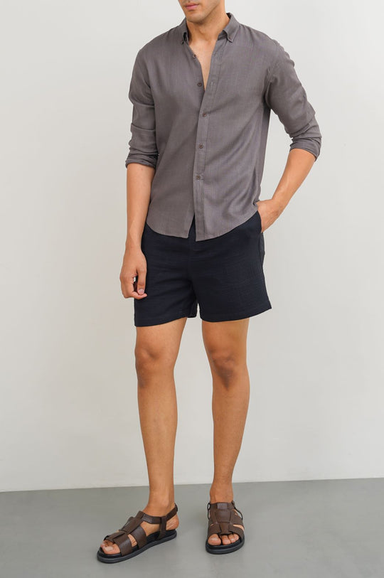 DARK GREY LINEN SLUB COLLAR SHIRT