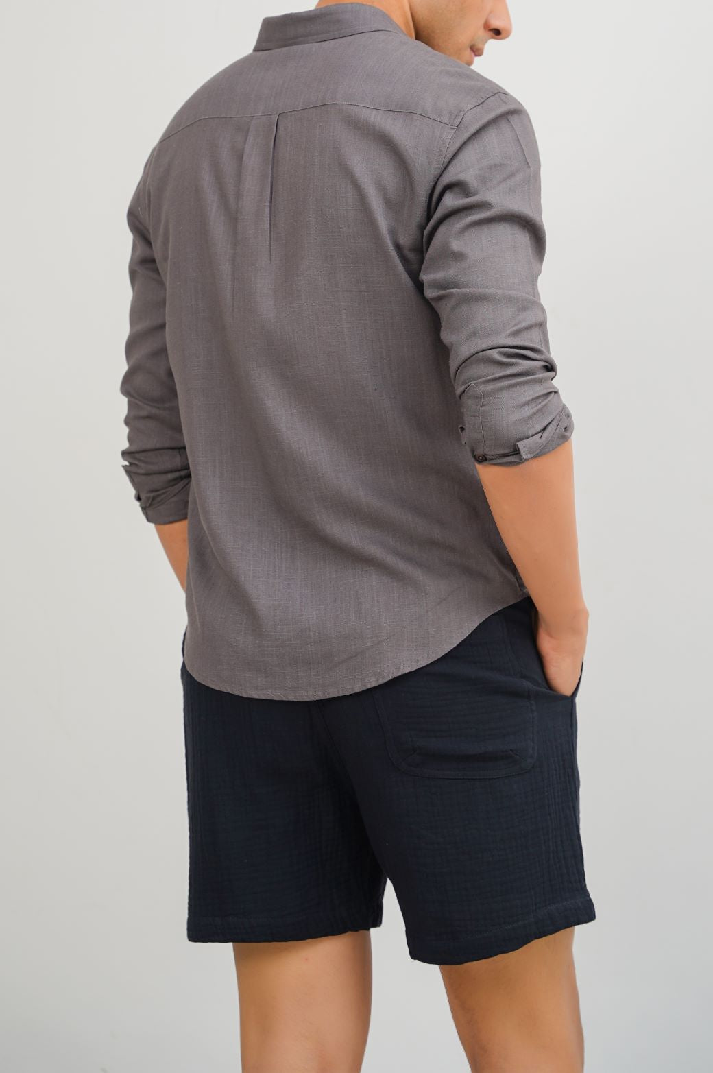 DARK GREY LINEN SLUB COLLAR SHIRT