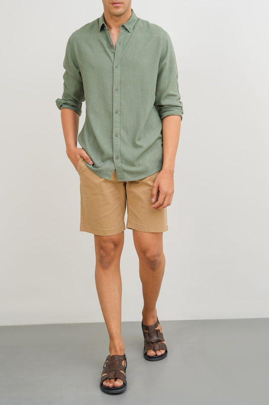 GREEN LINEN SLUB COLLAR SHIRT