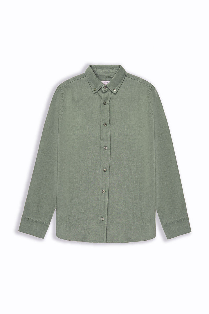 GREEN LINEN SLUB COLLAR SHIRT