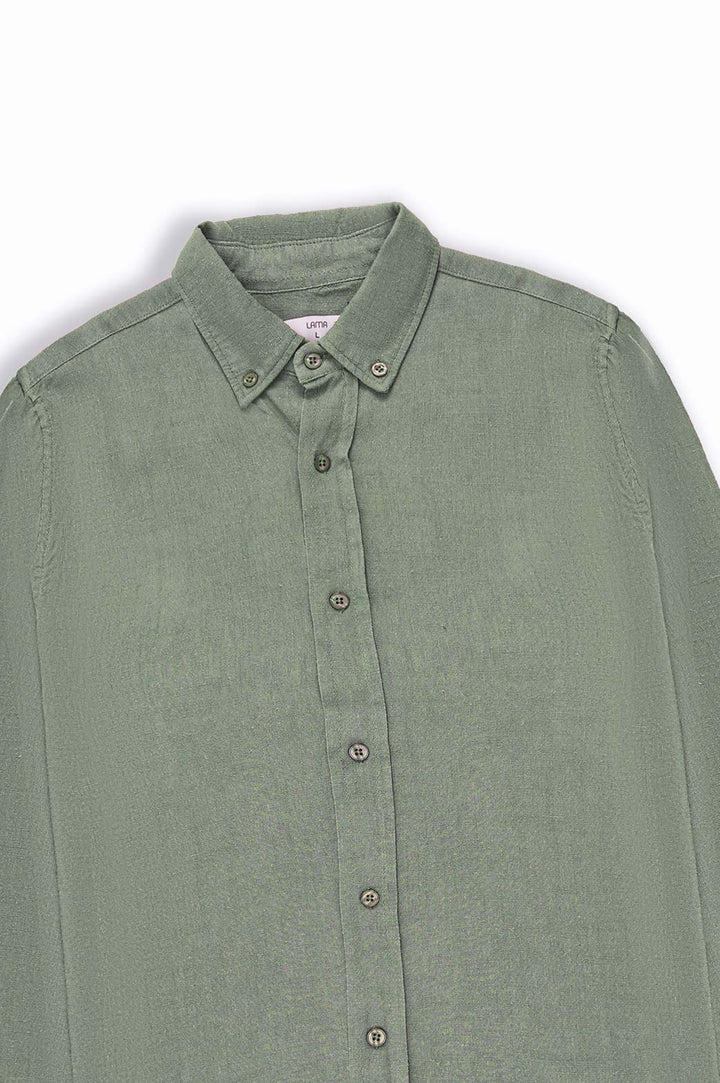 GREEN LINEN SLUB COLLAR SHIRT