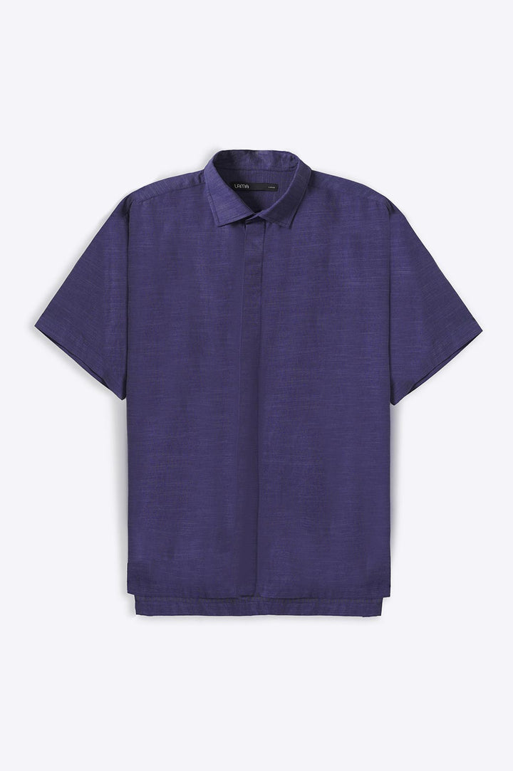 NAVY OVERSIZE COTTON BLEND SHIRT