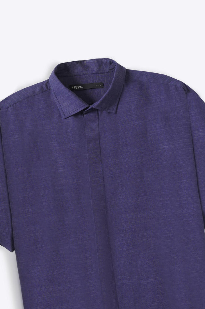 NAVY OVERSIZE COTTON BLEND SHIRT