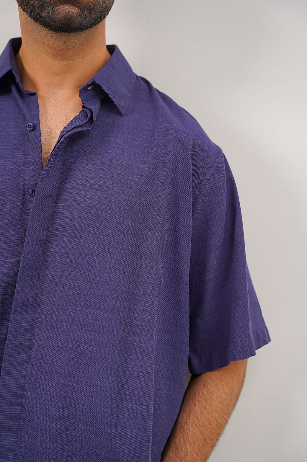 NAVY OVERSIZE COTTON BLEND SHIRT