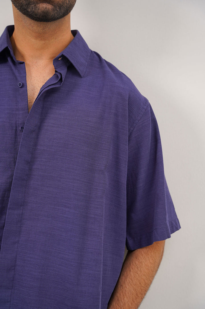 NAVY OVERSIZE COTTON BLEND SHIRT