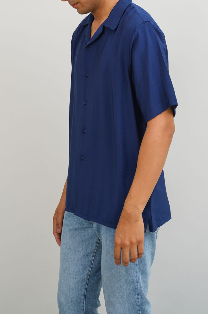 NAVY TEXTURED SAFARI SHIRT