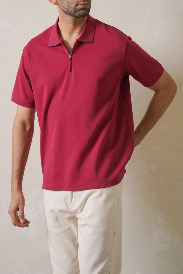 MAROON QUARTER ZIP POLO