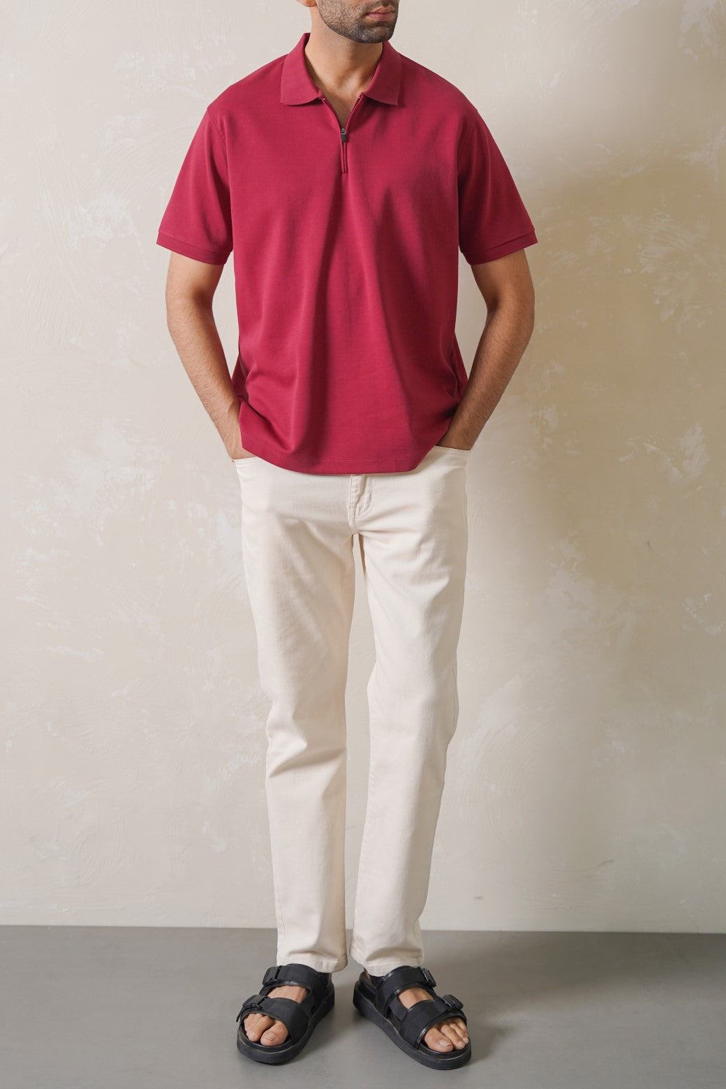 MAROON QUARTER ZIP POLO