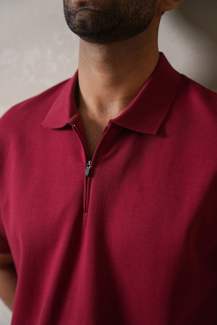 MAROON QUARTER ZIP POLO