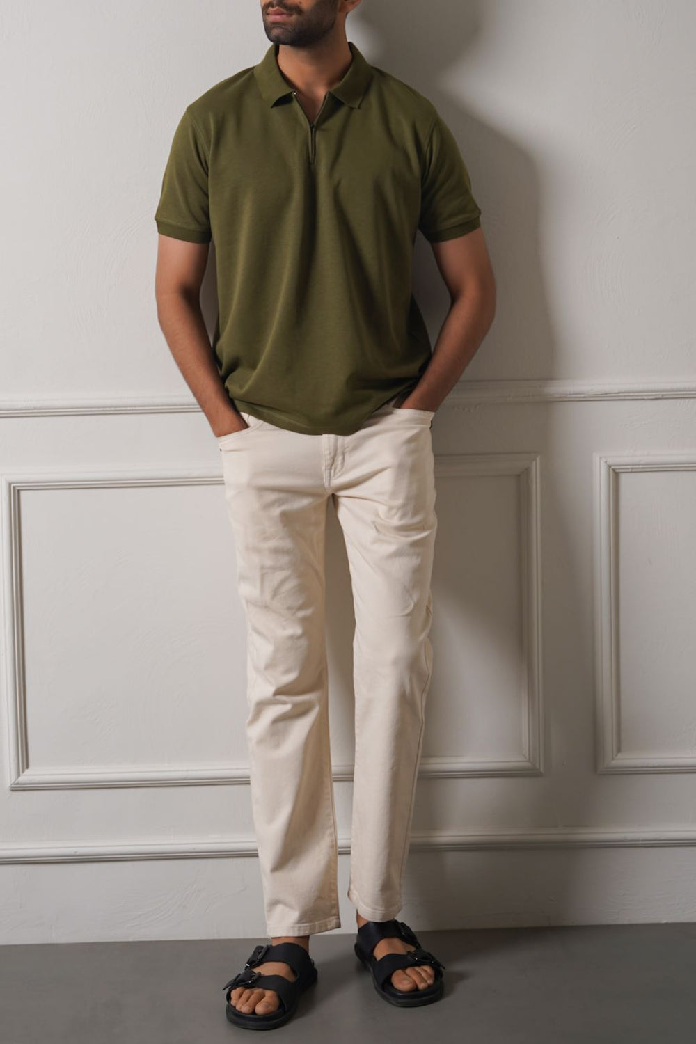 OLIVE QUARTER ZIP POLO