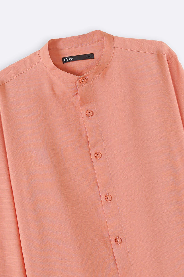 ITLIAN CLAY BAND COLLAR COTTON BLEND SHIRT