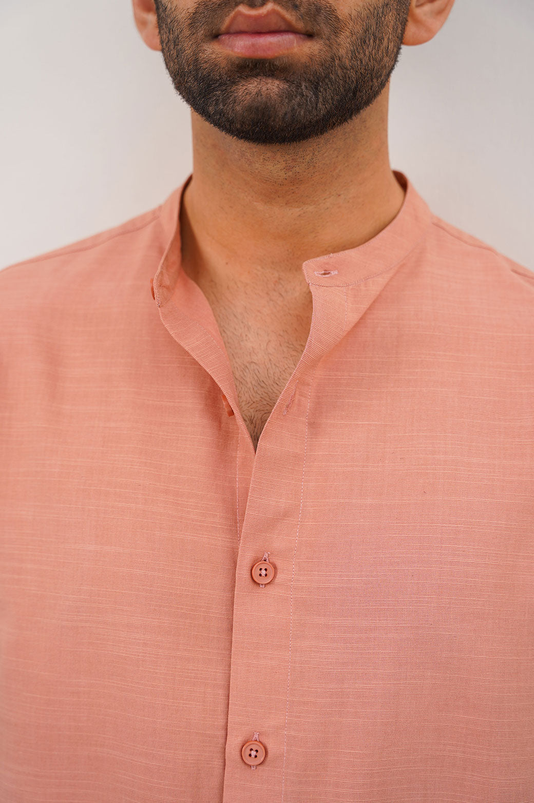 ITLIAN CLAY BAND COLLAR COTTON BLEND SHIRT
