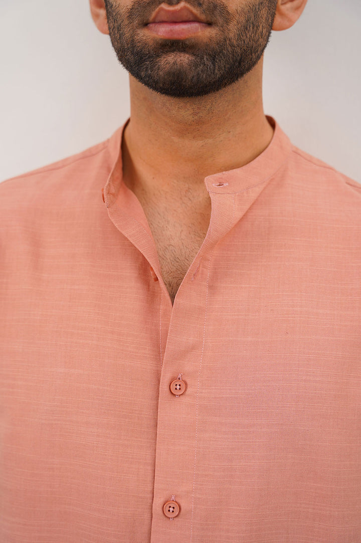 ITLIAN CLAY BAND COLLAR COTTON BLEND SHIRT
