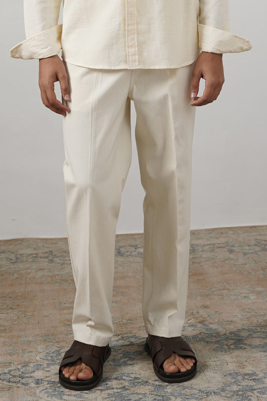 ECRU ADJUSTABLE DENIM TROUSERS