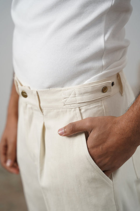 ECRU ADJUSTABLE DENIM TROUSERS