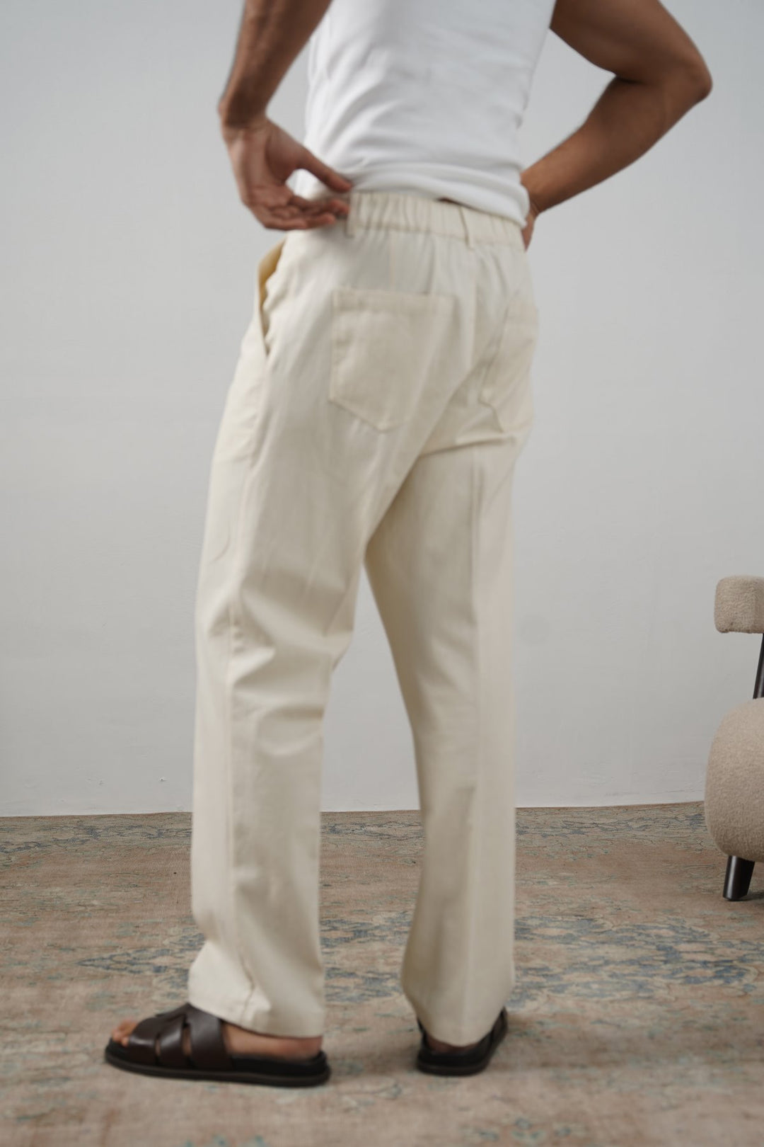 ECRU ADJUSTABLE DENIM TROUSERS