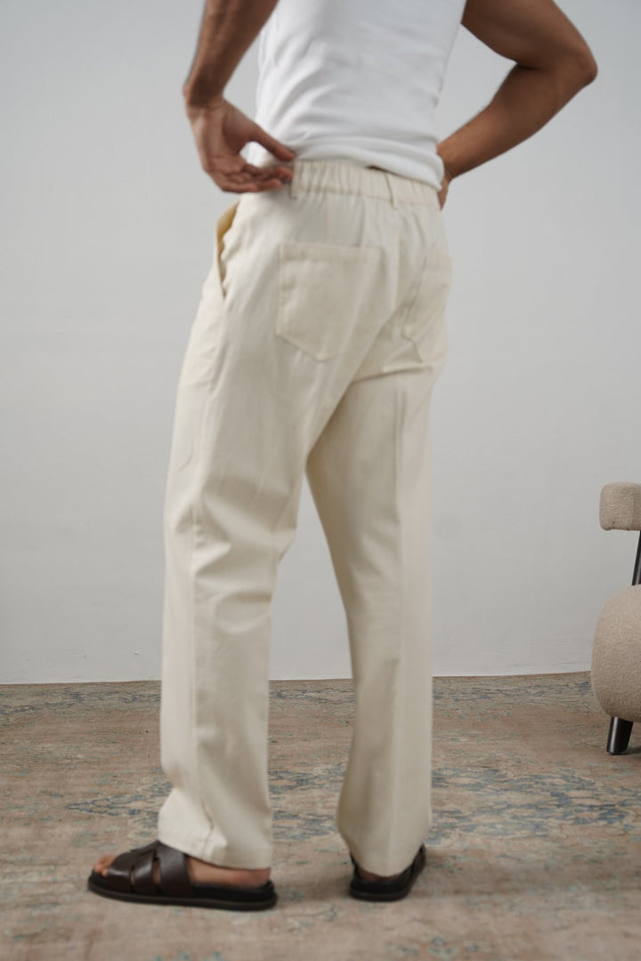 ECRU ADJUSTABLE DENIM TROUSERS