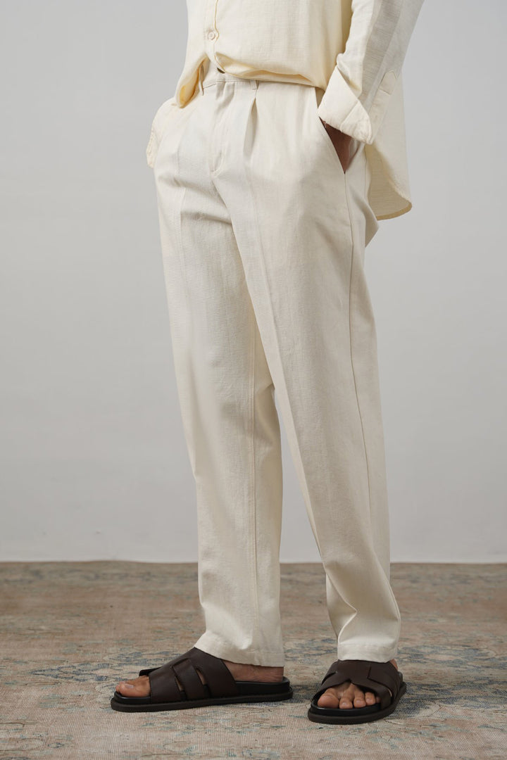 ECRU ADJUSTABLE DENIM TROUSERS
