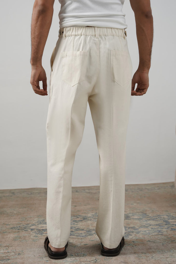 ECRU ADJUSTABLE DENIM TROUSERS