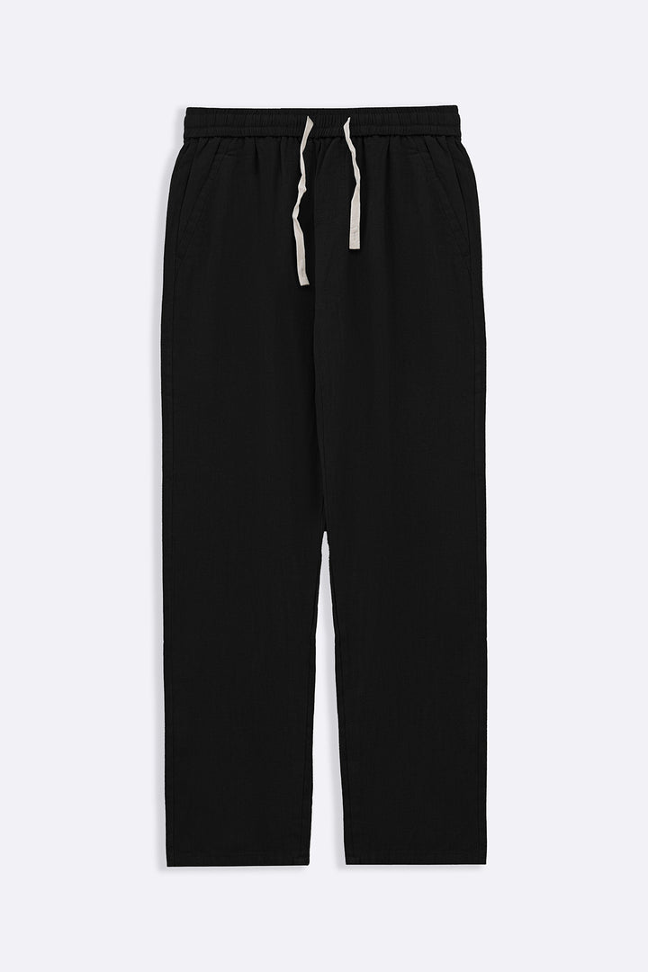 BLACK TEXTURED COTTON TROUSERS