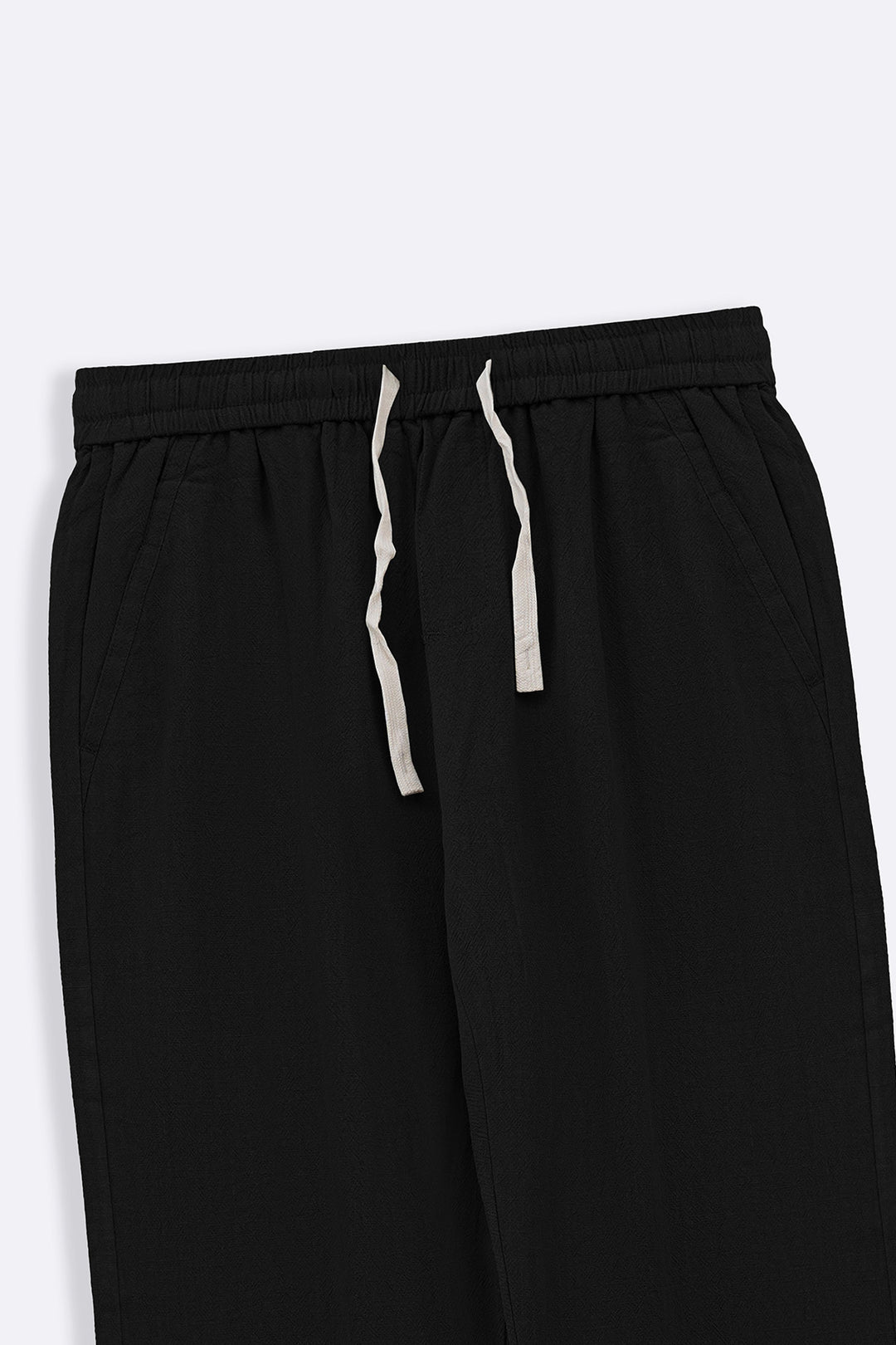 BLACK TEXTURED COTTON TROUSERS