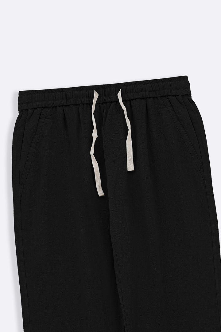 BLACK TEXTURED COTTON TROUSERS