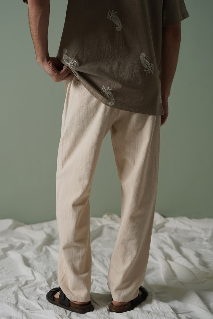 ECRU TEXTURED COTTON TROUSERS