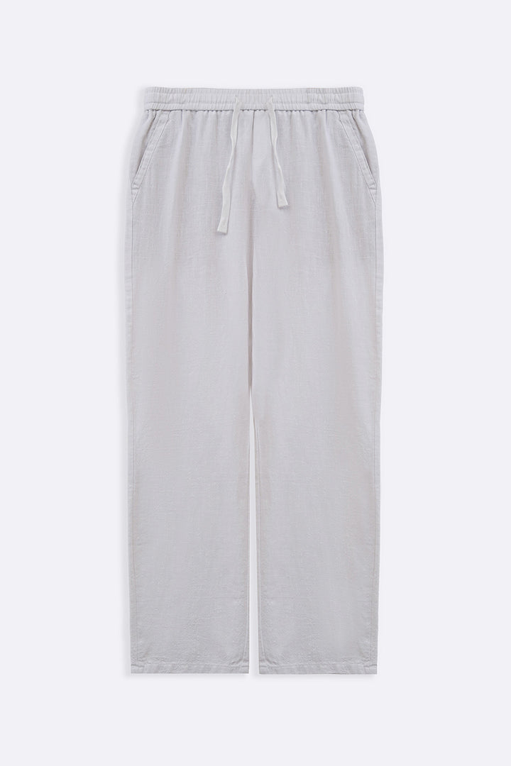 WHITE TEXTURED COTTON TROUSERS