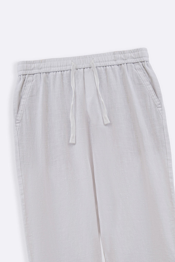 WHITE TEXTURED COTTON TROUSERS